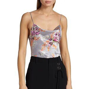 Cinq à Sept 'Marta' Claudette Floral Sleeveless Silk Cami Top, Grey Multi